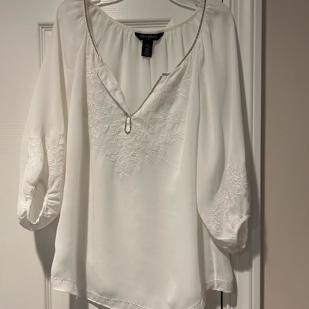 White House Black Market sheer white long sleeve tunic